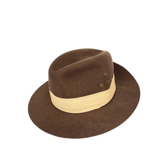 Madcaps 100% Virgin Wool 70s 80s Vintage Brown Hat Gold Fabric Trim Size L - Picture 1 of 7